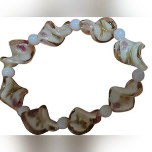 Hand Crafted White Twist Glass Beaded Bracelet